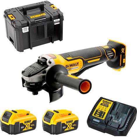 DeWalt DCG406P2 Cordless 18V XR 125mm Brushless Paddle Switch Angle Grinder With 2x5Ah Batteries, Charger And Carry Case