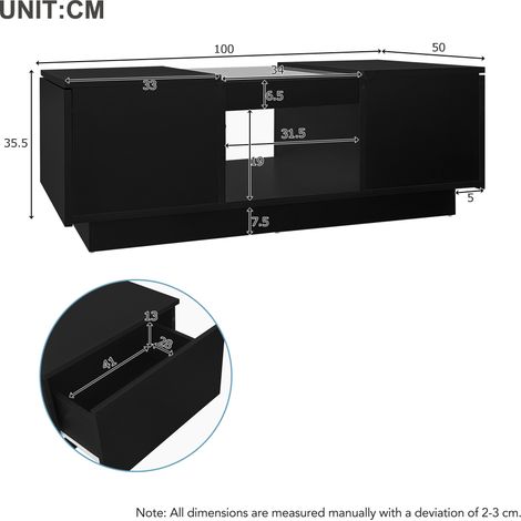 MEUBLIV Mesa de centro negra 100x50x35,5 cm con LED, almacenaje abierto y control por app (1/5)