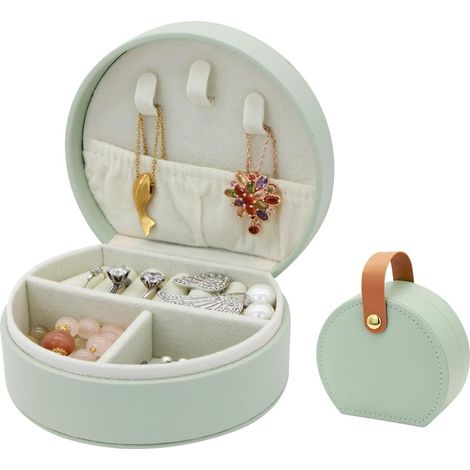 (Vert) MultiValue Boite a Bijoux, Cuir Boite a Bijoux Voyage Petit Boite Rangement Bijoux Portable Rangement Bijoux Avec Poignée pour Femme Femme Fille (1/5)