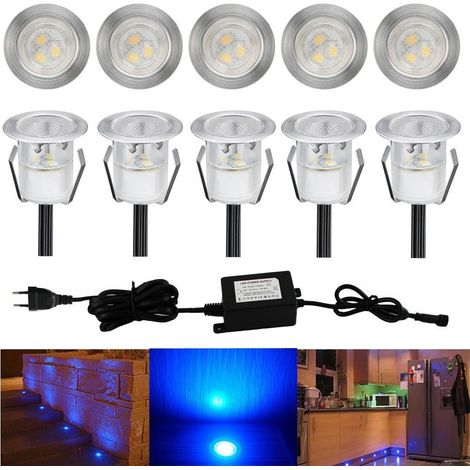 LED Spot Encastrable Extérieur Mini Spot Encastré de Ø30mm Eclairage Encastrables Extérieur pour Terrasse Enterre IP67 Etanche DC12V Lumière pour Escalier (bleu, 10 kit) (1/5)