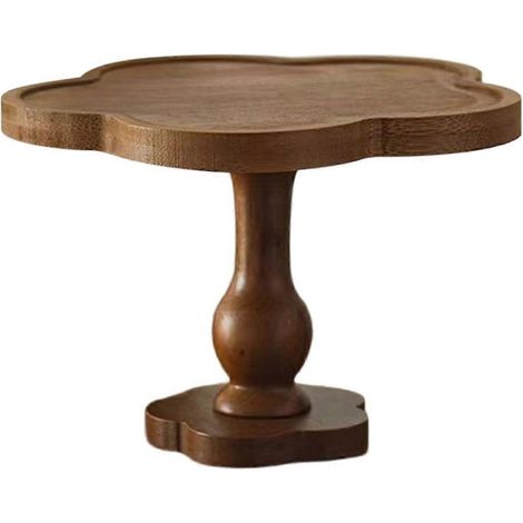 Vintage Desserttablett aus Holz mit hohen, blütenförmigen Füßen dekoratives Tablett für Tee, Kuchen und Duftkerzen (1/5)