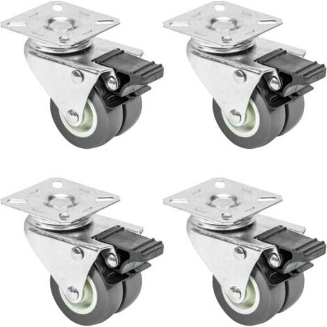 6720 Lot de 4 roulettes doubles pour charges lourdes avec frein Polyuréthane 50 mm jusqu'à 400 kg Gris (1/5)