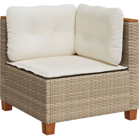 Sillón de esquina de jardín con cojines ratán sintético beige vidaXL