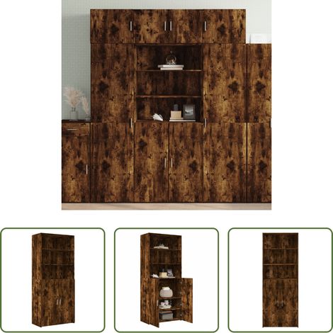 Buffet bois - Buffet haut chêne fumé 80x42,5x185 cm bois d'ingénierie (1/5)
