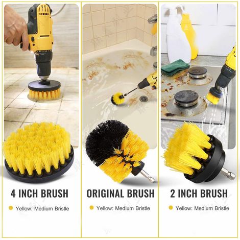 Accessoire pour nettoyeur électrique, kit de 4 brosses pour nettoyage efficace de la cuisine et de la salle de bain, jaune, avec rallonge (1/4)