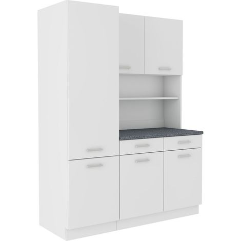 Buffet Küche Mario 150 cm Küchenzeile Küchenblock Einbauküche Weiss (1/2)
