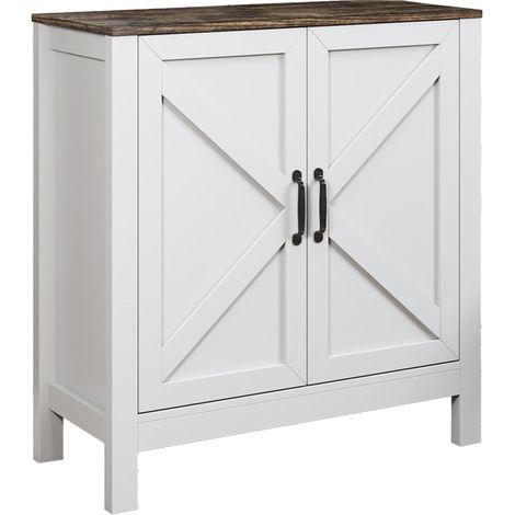 Sideboard im rustikalen Landhausstil  2 Türen  Küchen- und Wohnzimmer-Kommode  80x85x35cm  Modell Olivia  Farbe Weiss und Eiche Rustic