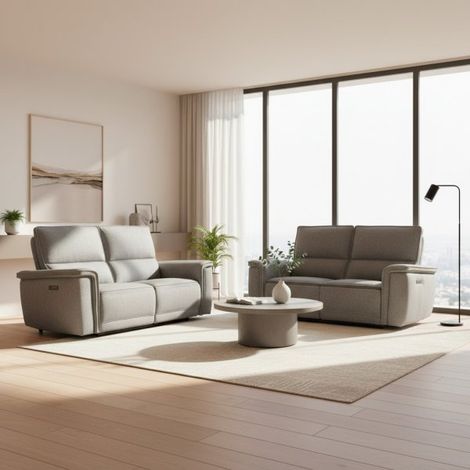 Set divani recliner Velveta 2 e 3 posti elettrici in tessuto L008 grigio