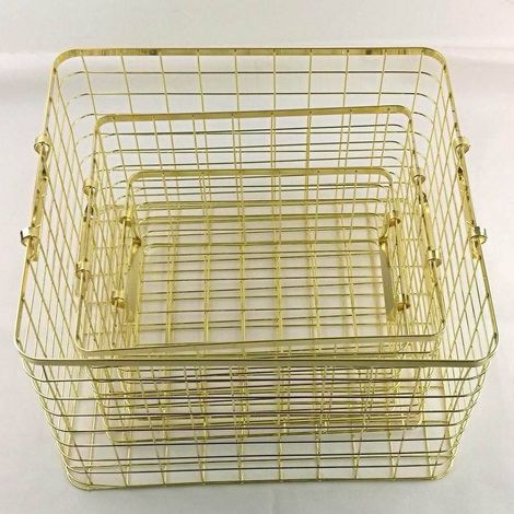 Aufbewahrungskorb im nordischen Stil mit Griffen, goldfarbener Eisenkorb, großes Fassungsvermögen, Aufbewahrungsgestell (kleine goldene Größe 29 x 22 x 14 cm) (1/5)