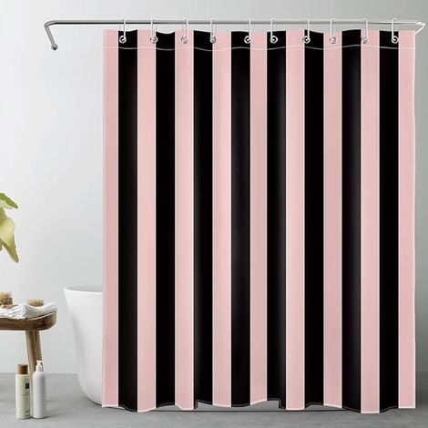 Rideau de Douche à Rayures Roses et Noires pour Salle de Bain Moderne Abstrait Minimaliste à Rayures Verticales avec 10 Crochets – Ensemble de Douche Vintage esthétique pour Salle de (1/5)