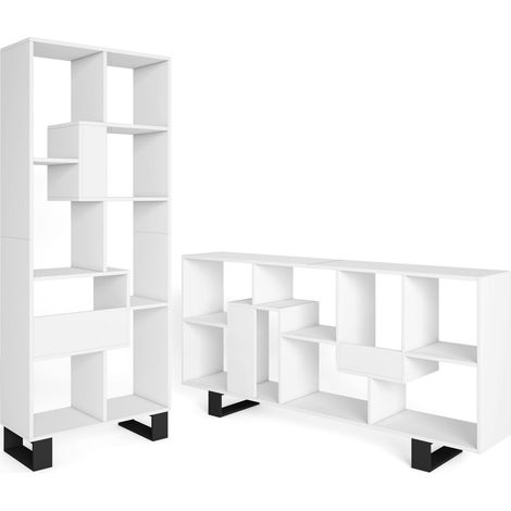 Skraut Home - Librería estantería, Estanteria libros de pared, 67x31x174cm, Diseño industrial, Estilo Moderno, Blanco (1/5)