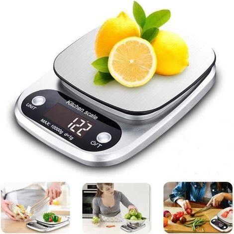 LYERCW - Balance de Cuisine - Numérique - 10kg/1g - Acier INOX - Écran LCD - Fonction Tare (1/4)