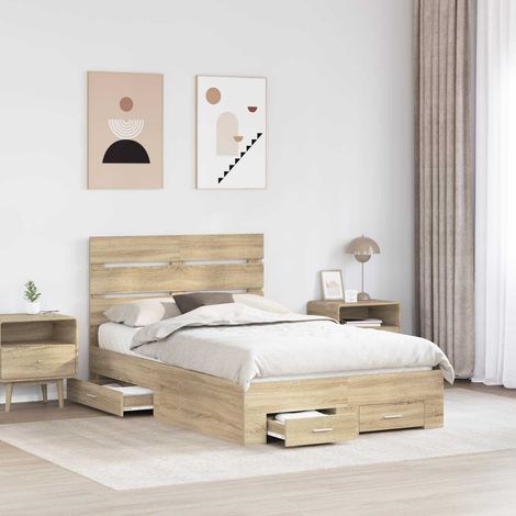 Bed Frame with Drawer Sonoma Oak 135 x 190 cm Engineered Wood vidaXL