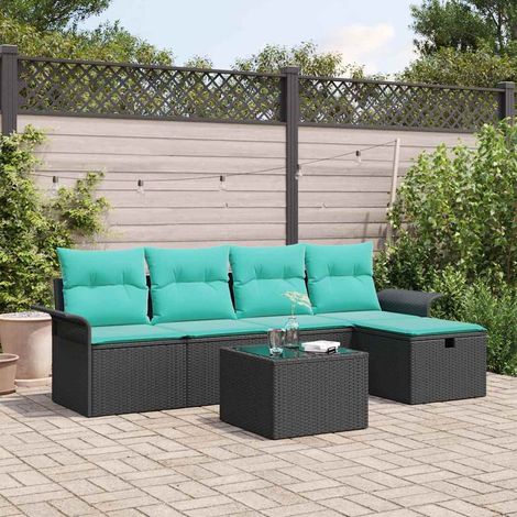 vidaXL Set Divano da Giardino 6 pcs Nero e Turchese polyrattan (1/5)