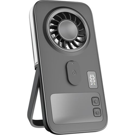 Ventilateur brumisateur – Brume 5-8μm – 111g – 22mm – Écran LED – USB-C – 2 boutons – Extérieur, bureau, voyage – Fraîcheur + hydratation-Noir (1/4)