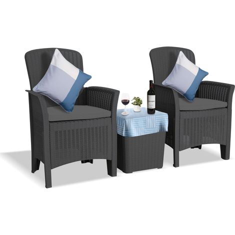 Centurion Supports OPHELIA 3-Piece Rattan Garden Furniture High Back Armchair Set with Side Table in Black (1/5)