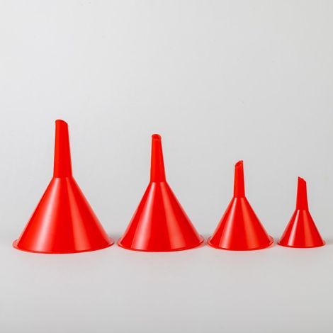 Petit entonnoir rouge en plastique à quatre pieces, entonnoir de séparation, entonnoir de ravitaillement pour voiture, mini-entonnoir, portable pour unutilized domestique. (1/5)