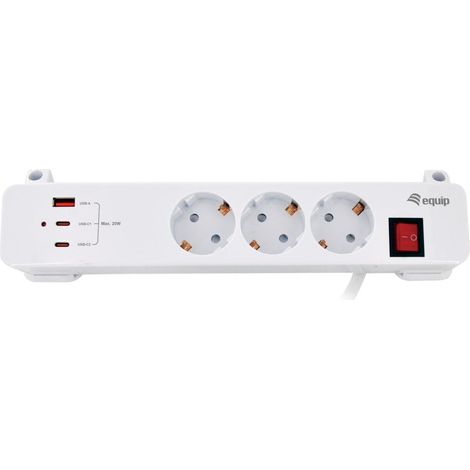 EQUIP MULTIPRISE 3 X SCHUKO, 2 X USB-C ET 1 X USB-A AVEC INTERRUPTEUR 245556