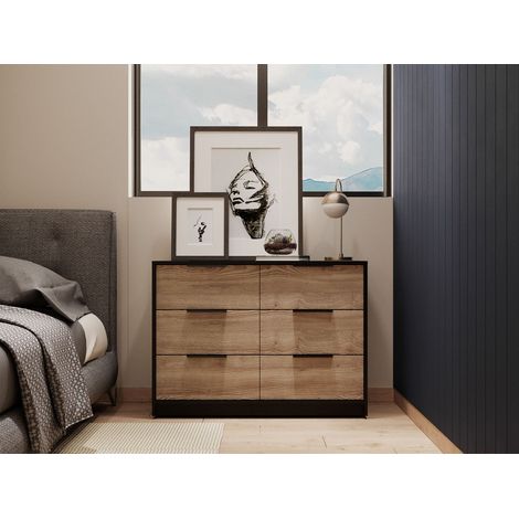 Commode Kaia en mélaminé avec 4 tiroirs avec rails métalliques et 2 meubles bas, multicolore, 77.6 cm X 107 cm X 41.3 cm (1/5)