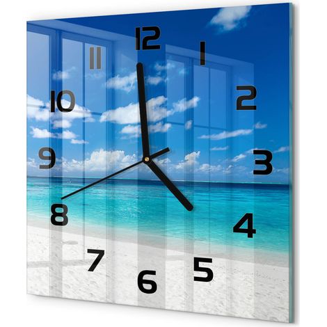 Horloge Murale Carrée Design Original Verre Silencieuse Déco Maison Plage tropicale 30x30 cm (1/5)
