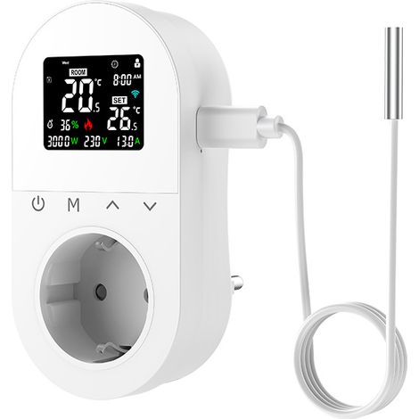 Prise Thermostatique Intelligente WiFi, Régulateur de Température 2000W AC 95-240V, Corps Conducteur en Cuivre, avec Sonde de Température, Fonctionne à 50/60Hz, Dimensions 1196135mm - Contrôle Smart à (1/5)