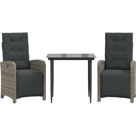Set da Bistrò 3 pz  Salotto da Giardino con Cuscini Grigio in Polyrattan (1/5)