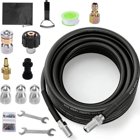 Kit de tuyau de nettoyage de canalisations, tuyau de nettoyeur haute pression, 400 bar, nettoyeur de canaux avec adaptateurs pour Kärcher K2-K7, nettoyeur haute pression pour bouchons (1000