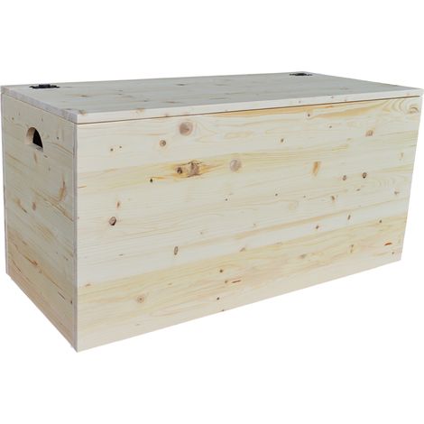 Cassapanca pouf contenitore in legno massello NATURALE cm 98 (1/5)