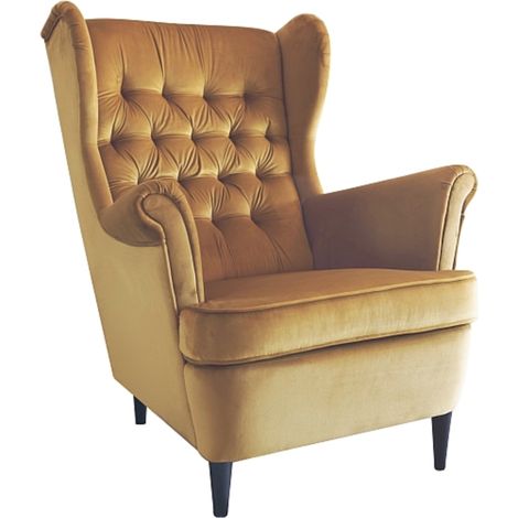 Fauteuil bergère capitonné velours jaune curry Jolt (1/5)
