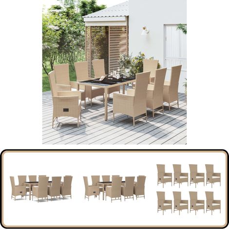 Ensemble à manger de jardin et coussins 9 pcs beige Poly rotin - Salon De Jardin - Mobilier De Jardin - Set De Salon De Jardin - Ensemble De Jardin - Table De Jardin