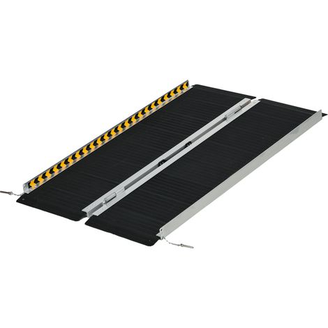 Klappbare Rollstuhlrampe aus Aluminium mit Abweisern und Aufklebern, 122 x 73,6 x 5,1 cm, Schwarz