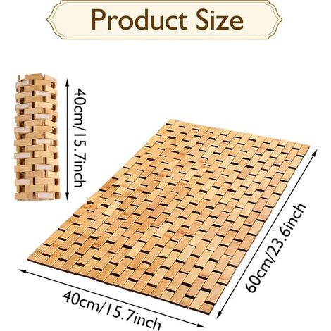 Tapis de bain antidérapant en bambou, 40 x 60 cm, tapis de bain antidérapant, résistant aux moisissures et facile à nettoyer, tapis de bain en bois, tapis de douche. (1/3)