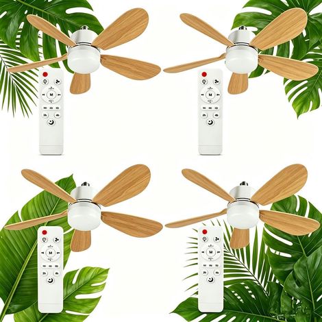 lot de 4 Ventilateur de Plafond avec Lumière et Telecommande, E27/E26 40W Lampe de Ventilateur LED Dimmable Plafonnier Timing, Silencieux, 5 Pales, 3 Vitesses pour Chambre Salon, Bureau (1/5)