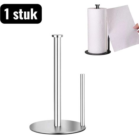 1 porte mouchoirs et porte rouleau de cuisine sur pied en acier inoxydable avec tapis éponge pour cuisine et salle de bain installation sans perçage argenté (1/3)