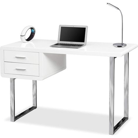 Homeology Harmonia Gloss White with Chrome legs 2-Drawer Contemporary Home Office Luxury Computer Desk (1/5)