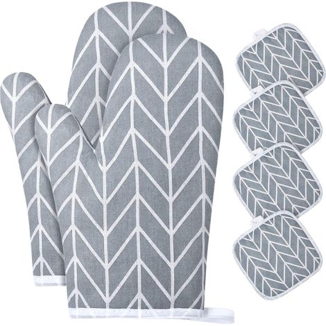 Gants de Four, 1 Paire Gants de Cuisine Coton avec 4 Maniques Cuisine, Lavable Gant Cuisine Four, Gants de Cuisine Antidérapants, Gant Cuisine Anti Chaleur pour Barbecue, Cuisson (Gris) (1/5)