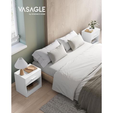 VASAGLE Comodini, Set di 2 Tavolini con Cassetto, Maniglia, Scomparto Aperto, per Camera da Letto, Soggiorno, Bianco Classico (1/5)