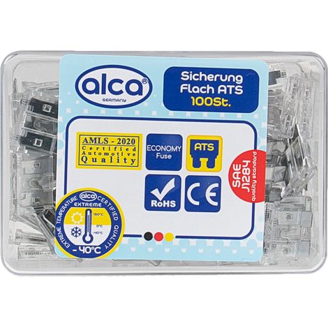 alca® Flach-Sicherungen 25 A 100 St. Economy Box transparente Auto Flachsicherungen Schmelzsicherung für Caravan Traktor Bus Motorrad Kfz Pkw Lkw etc.