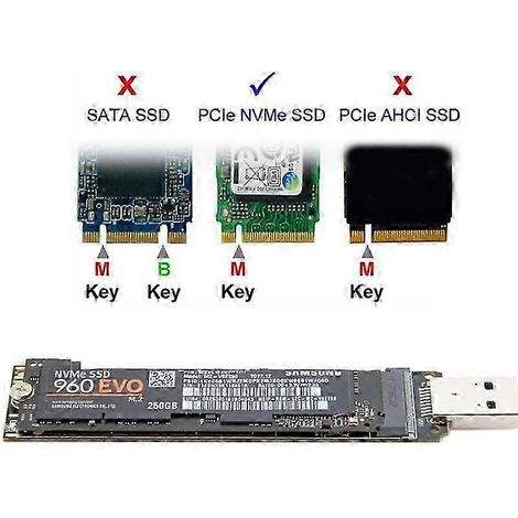 Adaptateur USB NVMe M.2 NVMe SSD vers USB 3.1 10 Gbit/s USB 3.1 Gen 2 pour M.2 NVMe 2230 2242 2260 228 (1/4)