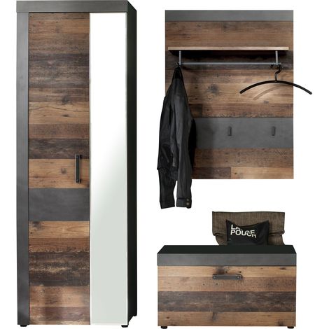 Ebuy24 – Ensemble de meubles d'entrée et vestiaire B – Finition Matera gris – Style vieux bois – Design moderne et élégant