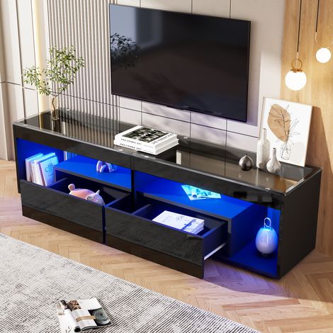 Mobile TV 180 cm nero con 2 cassetti e illuminazione LED, per soggiorno e camera da letto (1/5)
