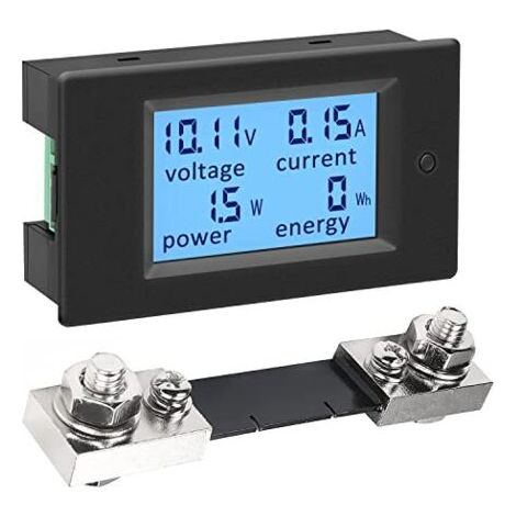 Voltmetre Amperemetre Panneau Numerique Shunt 100A DC 6.5-100V, Testeur de Tension Courant Puissance Electrique Compteur d'énergie Volt Amp Watt Metre Affichage LCD Solaire Batterie Auto - (1/5)