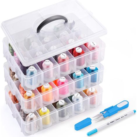 Juego de 60 hilos de bordar, 550 yardas cada uno, hilo de coser con caja de almacenamiento transparente de tres capas y 1 cortador de hilo, para pulseras, bordado, manualidades, máquina de coser.