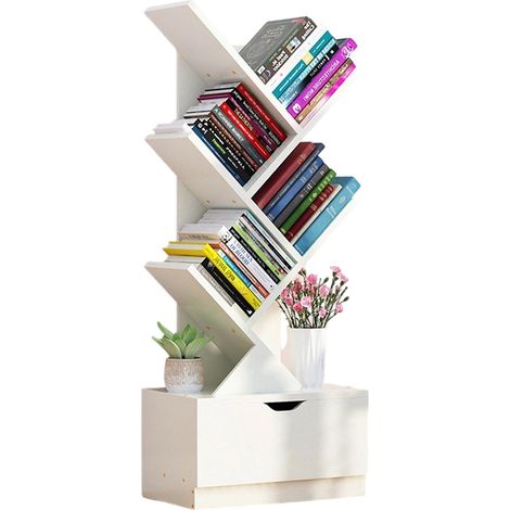 Étagère de rangement au sol pour étudiants, en forme d'arbre, économique et simple, petite bibliothèque avec tiroirs de rangement. (1/5)