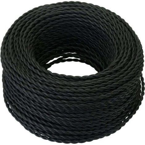 Câble Electrique Textile 10M,Rétro Corde de chanvre tressé torsadée Câble 2x0,75 mm², 2 fils torsadés toronnés,pour DIY Pendentif Lampe/Noir.. (1/4)