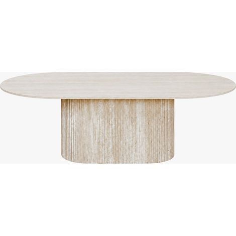 Mobilier Deco – Table basse ovale en céramique beige 120 cm – Épaisseur 11 mm – Pieds en MDF décor beige – Design contemporain pour salon (1/5)