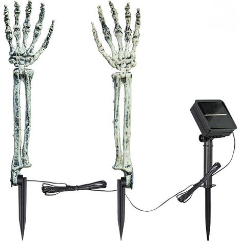 Decorazioni di Halloween per esterni, palo a forma di teschio illuminato con 40 luci LED bianche calde, 8 modalità ad energia solare per esterni