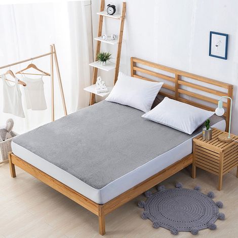Protège-matelas imperméable et anti-acariens, drap-housse gris 180 x 200 + 30 cm