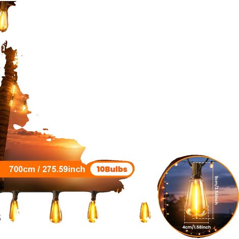 Guirnalda de luces LED solares, brillo ajustable, diseño resistente a la intemperie, 7 m, 10 bombillas. (1/2)