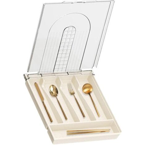 Organiseur de rangement pour argenterie Plateaux à couverts cuisine Porte-couverts comptoir avec couvercle, organiseur tiroir 5 compartiments A - (1/5)